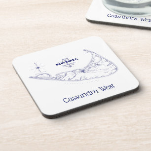 Dessous-de-verre Nantucket Island MA Carte Vintage Marine Blue