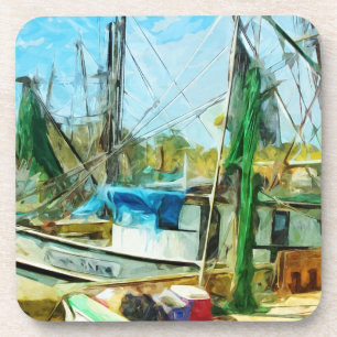 Dessous-de-verre NAVIRES DE SHRIMP AQUATS IMpressionniste Abstrait.