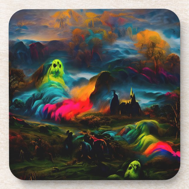Dessous-de-verre Neon Ghosts dans un paysage d'Imaginaire hanté (Devant)