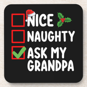 Dessous-de-verre Nice Naughty Ask My Grand-pa Liste de Noël Famille