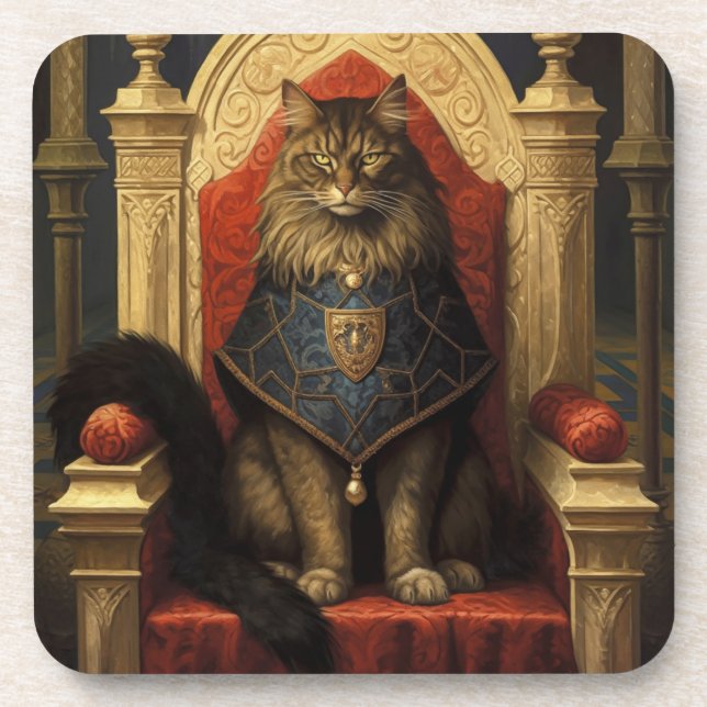 Dessous-de-verre Noble Maine Coon Trône Art Imprimer (Devant)