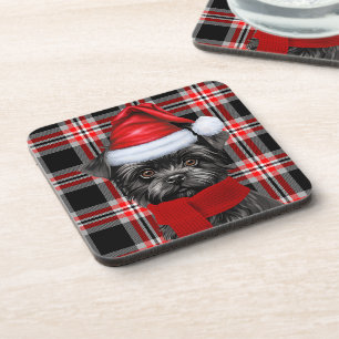 Dessous-de-verre Noël Affenpinscher Chien Red Plaid Holiday