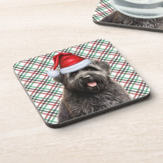 Dessous-de-verre Noël Bouvier Chien Rouge Vert Plaid (Côté gauche)