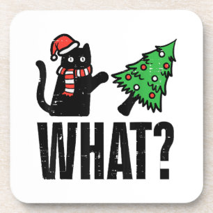 Dessous-de-verre Noël Chat Tipping Xmas Tree Drôle