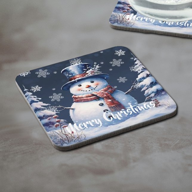 Dessous-de-verre Noël de la forêt d'hiver (Winter Forest Snowman Christmas Beverage Coaster)