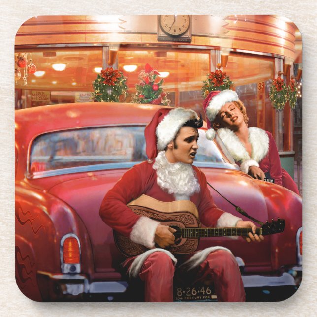 Dessous-de-verre Noël d'Elvis et de Marilyn (Devant)