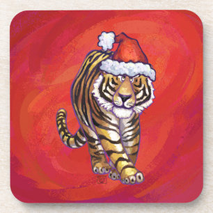 Dessous-de-verre Noël du tigre en rouge