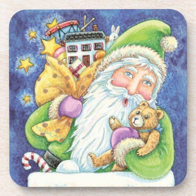 Dessous-de-verre Noël mignon, Père Noël à Chimney avec jouets (Devant)