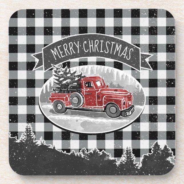 Dessous-de-verre Noël Vintage Camion noir Buffalo Nom de l'avion (Devant)