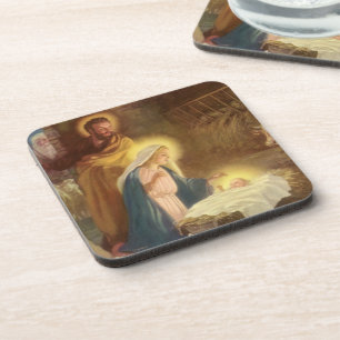 Dessous-de-verre Noël vintage de la Nativité, Marie Joseph Enfant J