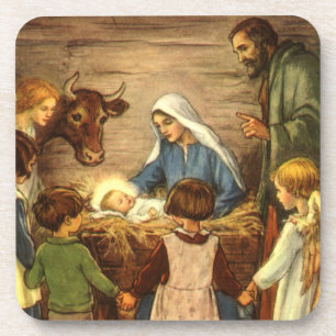 Dessous-de-verre Noël vintage, Nativité religieuse avec bébé Jésus