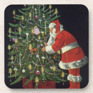 Dessous-de-verre Noël vintage, Père Noël avec présents