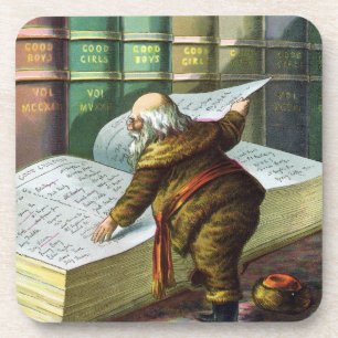 Dessous-de-verre Noël vintage, Père Noël Liste des enfants sages et