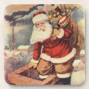 Dessous-de-verre Noël Vintage Père Noël victorien à Chimney