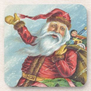 Dessous-de-verre Noël vintage, Père Noël victorien sur une couronne