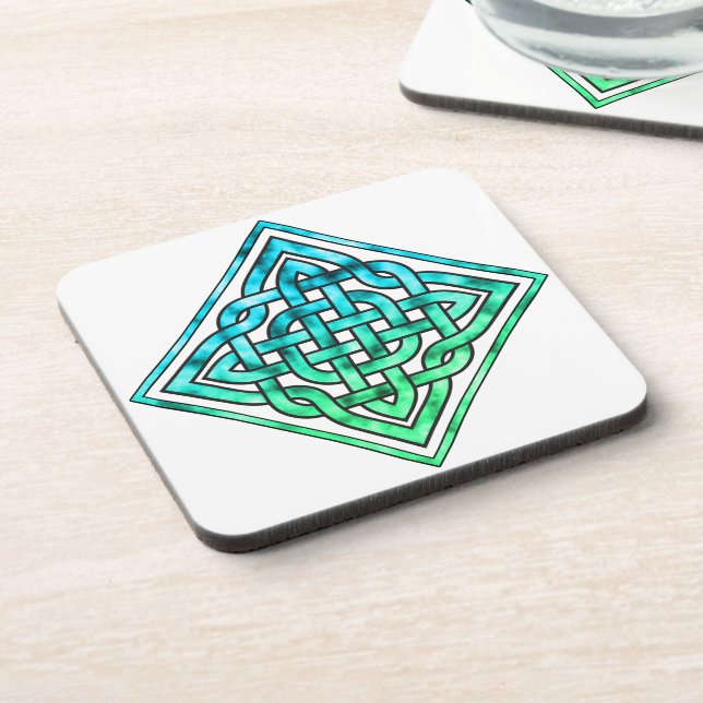 Dessous-de-verre Noeud celtique - Bleu Diamant Blanc Vert (Côté gauche)