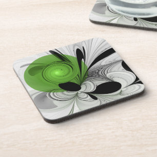Dessous-de-verre Noir Abstrait et blanc avec art fractal vert