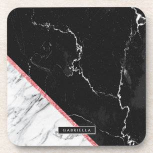 Dessous-de-verre Noir et Marbre blanc