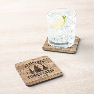 Dessous-de-verre Nom de famille Cabine Rustic Wood Personnalisé