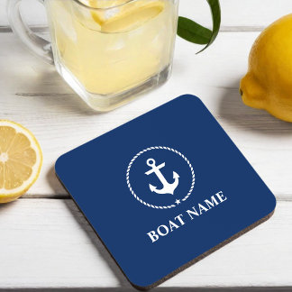 Dessous-de-verre Nom du bateau nautique Ancre corde bleu marine