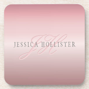 Dessous-de-verre Nom et monogramme   Soft FAUX Rose Gold Blush