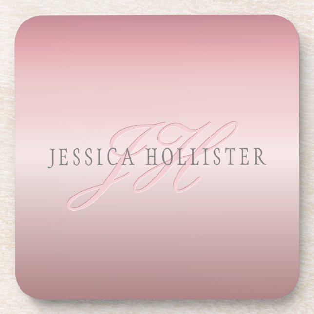 Dessous-de-verre Nom et monogramme | Soft FAUX Rose Gold Blush (Devant)