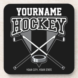 Dessous-de-verre NOM Personnalisé Joueur de hockey Stick Puck Team