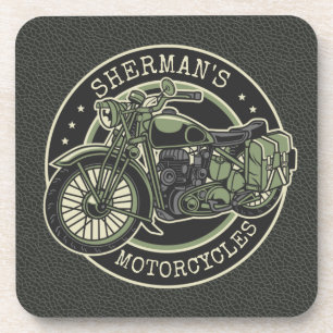 Dessous-de-verre NOM personnalisé Retro Military Motorcycle Biker