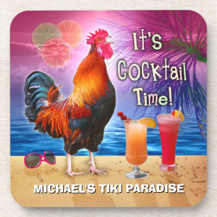 Dessous-de-verre Nom tropical de plage de coq de cocktail drôle de