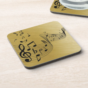 Dessous-de-verre Notes de musique dorées brossées 