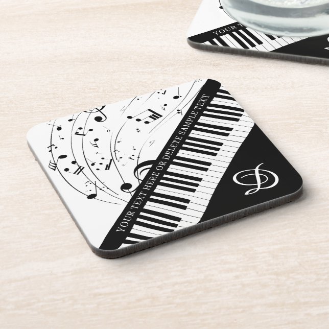 Dessous-de-verre Notes de musique pour piano Monogramme noir blanc  (Côté gauche)