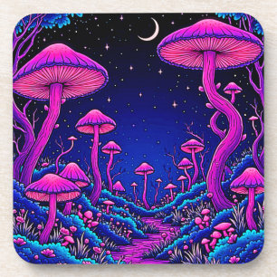 Dessous-de-verre Nuit de forêt de champignons psychédélique