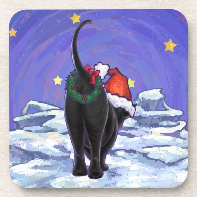 Dessous-de-verre Nuit étoile Noir Chat Noël (Devant)