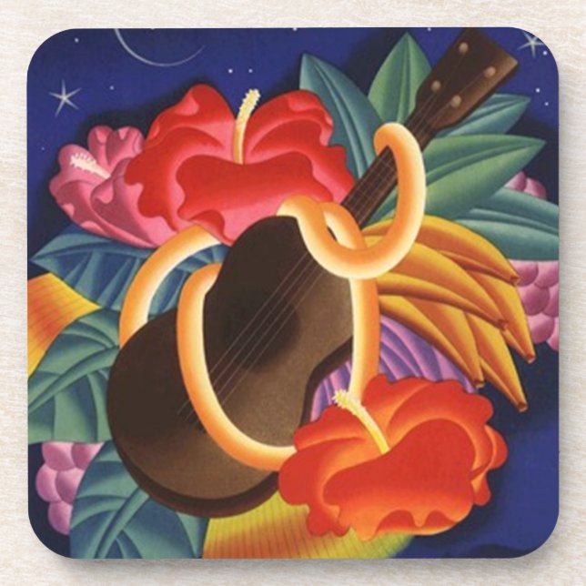 Dessous-de-verre Nuits tropicales de ketmie d'ukulélé de barre de (Devant)
