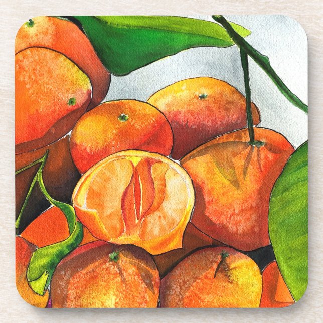 Dessous-de-verre Oaquarelle mandarine (Devant)