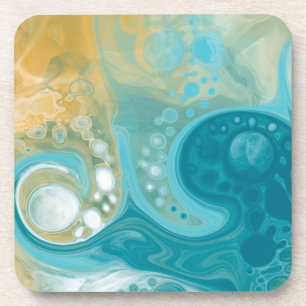 Dessous-de-verre Ocean Blue Waves et Sandy Brown Fluid Art