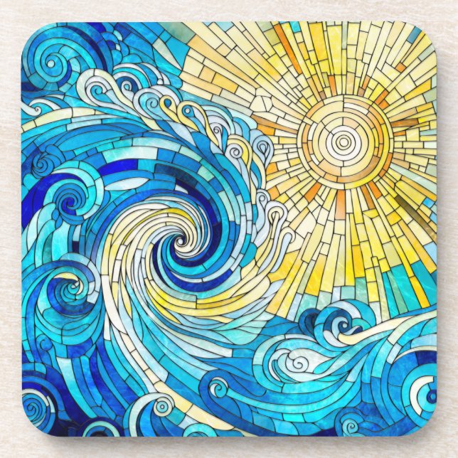 Dessous-de-verre Ocean Wave Sun mosaïque art (Devant)