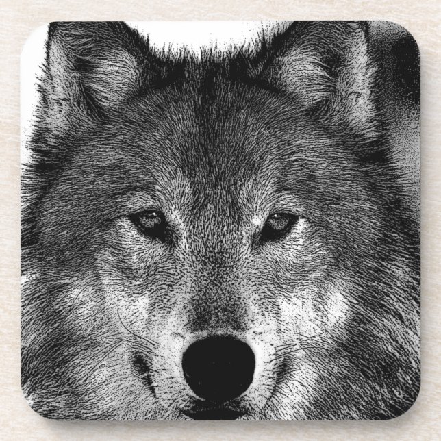 Dessous-de-verre Oeuvre de Loup noir et blanc (Devant)