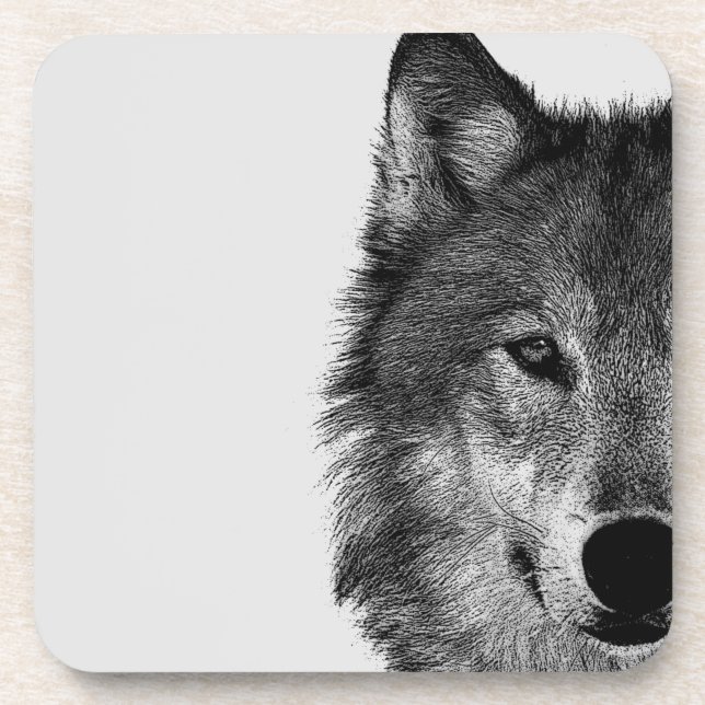 Dessous-de-verre OEuvre d'oeil de loup noir et blanc (Devant)