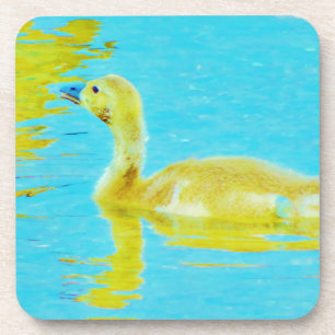 Dessous-de-verre Oie-bébé jaune avec eau bleu clair