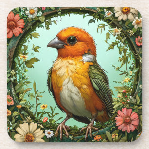Dessous-de-verre Oiseau Coloré avec Cadre Floral