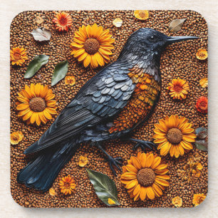 Dessous-de-verre Oiseau Coloré Disposé avec des Tournesols