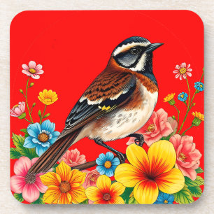 Dessous-de-verre Oiseau Coloré Perché Parmi les Fleurs