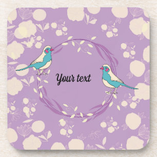 Dessous-de-verre oiseau, fleurs, vert, naturel, animal, violet