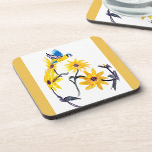 Dessous-de-verre Oiseau floral Art Tournesol jaune