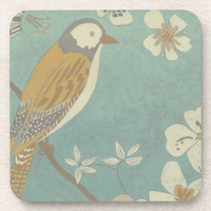 Dessous-de-verre Oiseau jaune, gris et beige perché sur une branche