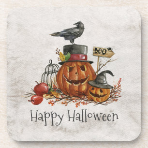 Dessous-de-verre Oiseau noir d'Halloween et Citrouilles   Dessous-d