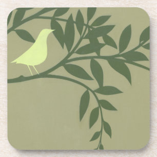 Dessous-de-verre Oiseau vert été perché sur la branche verte