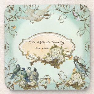 Dessous-de-verre Oiseaux boisés enchantés Dove Swirl Personnalisé