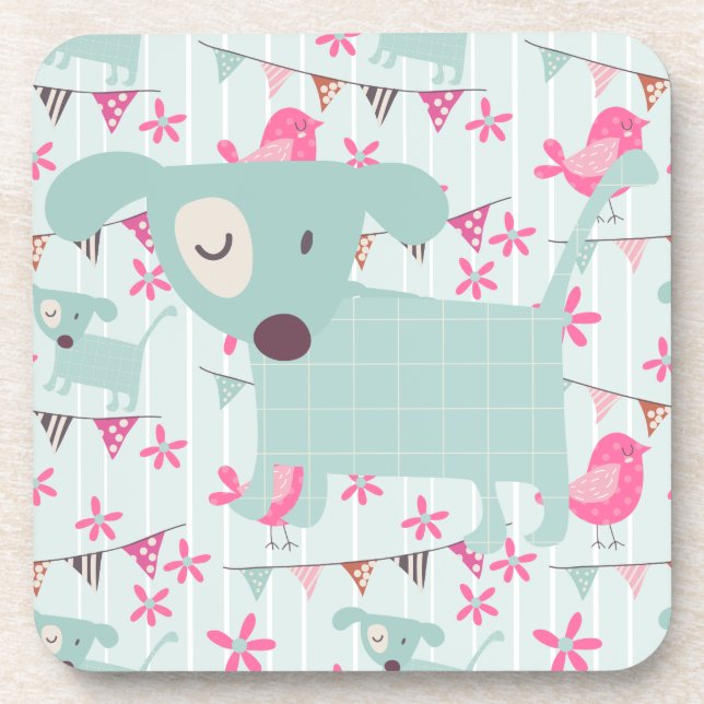 Dessous-de-verre Oiseaux, chiens, bannières, fleurs (Devant)